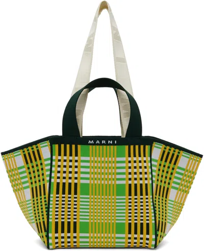 Marni Green & Yellow Small Shopping Tote In Zo765 Forest Green