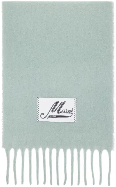 Marni Green Brushed Alpaca Logo Scarf In 00v19 Linden