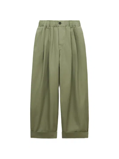 Marni Green Canvas Pants With Pleats In Multi