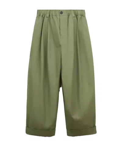 Marni Green Canvas Trousers With Pleats In Multi