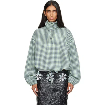 MARNI GREEN CHECKED POPLIN BLOUSE