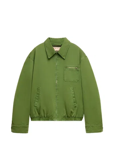 Marni Green Cotton Jacket With Zip Pocket In Metallic