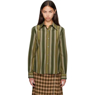 Marni Striped Cotton And Silk-blend Shirt In Green