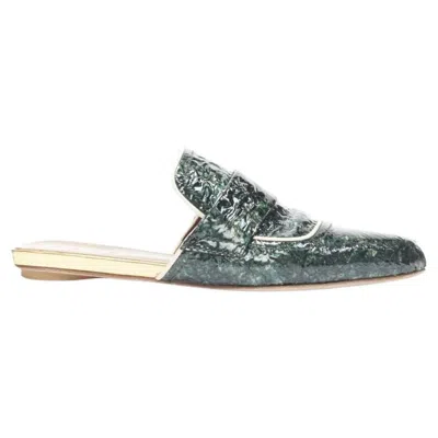 Pre-owned Marni Green Crinkled Patent Point Toe Slip On Mule Flats Loafer Eu37.5