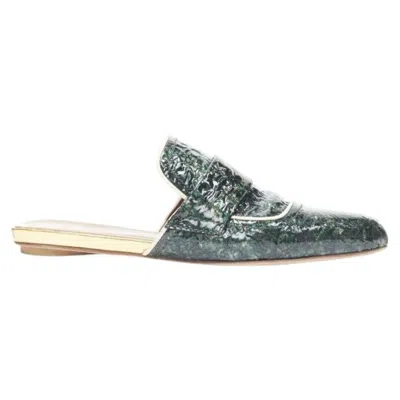 Pre-owned Marni Green Crinkled Patent Point Toe Slip On Mule Flats Loafer Eu37.5