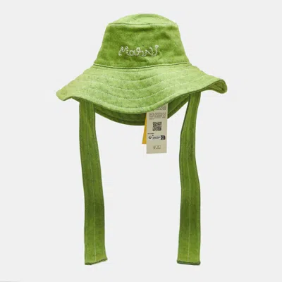 Pre-owned Marni Green Denim Logo Embroidered Bucket Hat M