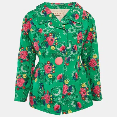 Pre-owned Marni Green Floral Embroidered Jacquard Short Coat S