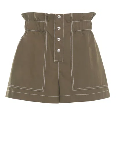 Marni Green Gabardine Elastic Waist Shorts In Brown