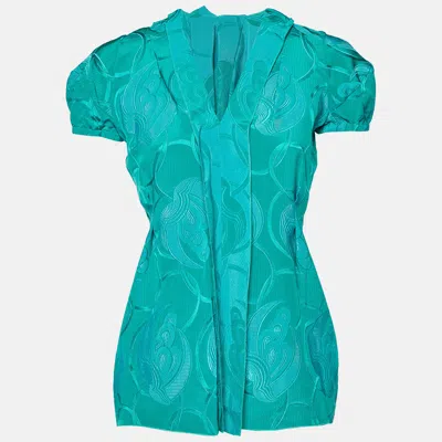 Pre-owned Marni Green Jacquard Silk Blend V-neck Top S