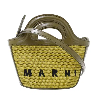 Pre-owned Marni Green Khaki Leather Raffia Handbag Shoulder Bag () In Green, Khaki