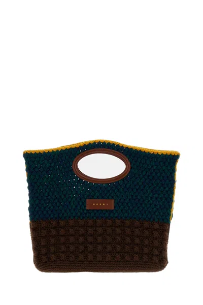 Marni Green Knotty Crochet Wool Knit Clutch In Blue