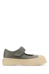 Marni Gray Calfskin Low-top Sneakers With Hook-and-loop Closure
