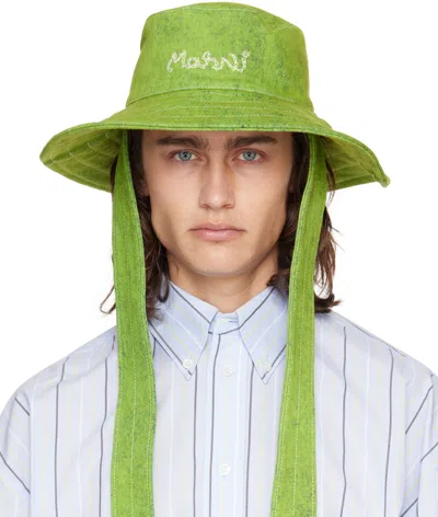 Marni Green Marble Dyed Bleached Bucket Hat In Kiwi Mbv40