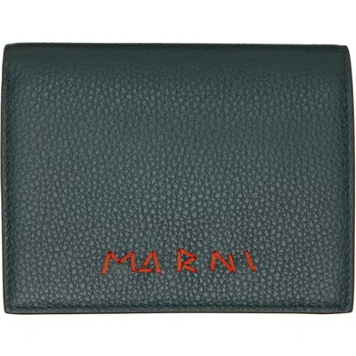 Marni Green ' Mending' Leather Bifold Wallet In Chv93 Dark Petrol