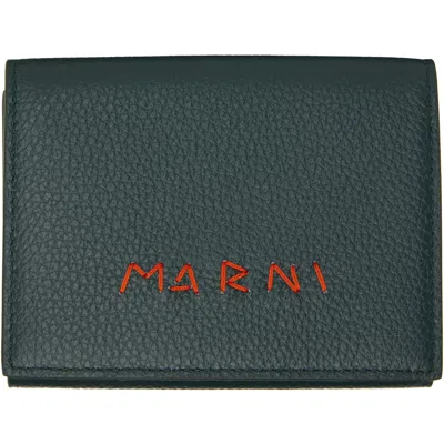 Marni Green ' Mending' Leather Trifold Wallet In Chv93 Dark Petrol