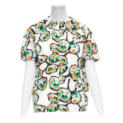 Pre-owned Marni Green Orange Floral Print Drawstring Loop Toggle Shirt It40 S