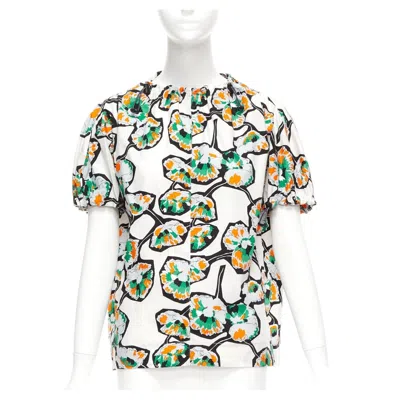 Pre-owned Marni Green Orange Floral Print Drawstring Loop Toggle Shirt It40 S