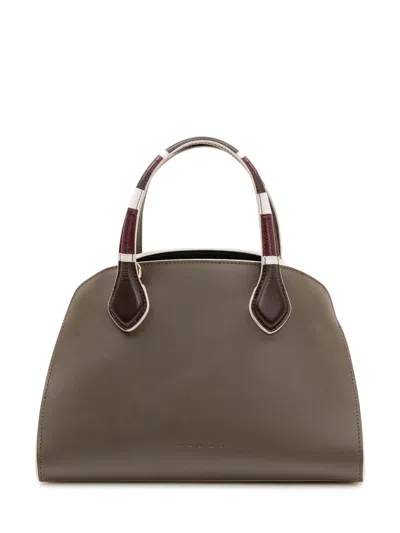 Marni Green Overlap Small Satchel In Brown