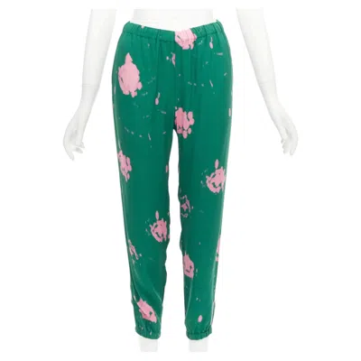 Pre-owned Marni Green Pink Splatter Tie Dye Print Elasticated Casual Pants It38 Xs