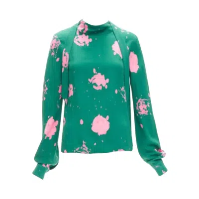 Pre-owned Marni Green Pink Splatter Tie Dye Print Tie Neck Long Sleeve Blouse It38 Xs