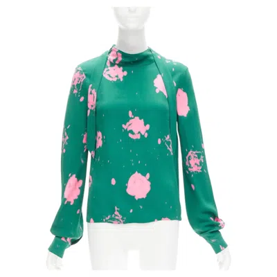 Pre-owned Marni Green Pink Splatter Tie Dye Print Tie Neck Long Sleeve Blouse It38 Xs
