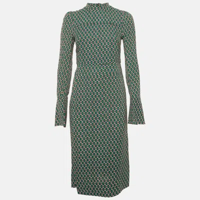 Pre-owned Marni Green Printed Crepe Midi Dress S