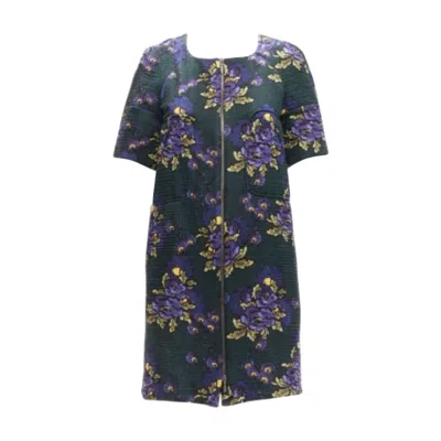 Pre-owned Marni Green Purple Wool Silk Cloque Floral Print Zip Coat Dress It38 Xs