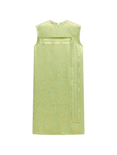 Marni Green Silk Cloqué Dress With Panel Detail