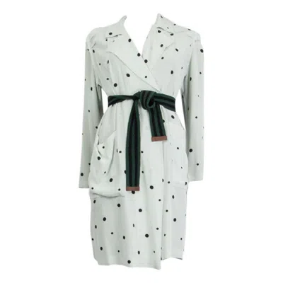 Pre-owned Marni Green Silk Dotted Belted Coat Jacket 38 Xs