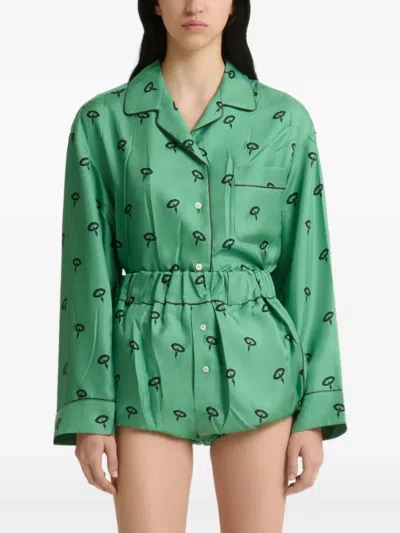 Marni Green Silk Twill Bloomers With Floral Print