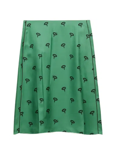 Marni Green Silk Twill Midi Skirt With Floral Print