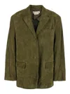 Shop Marni Green Single-breasted Jacket With Notched Revers And Logo Patch On The Rear In Suede Woman