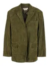 Marni Green Single-breasted Jacket With Notched Revers And Logo Patch On The Rear In Suede Woman In Green