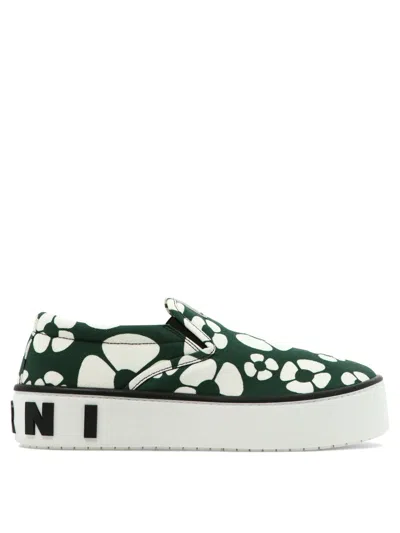 Marni Green And White Canvas Slip On Sneakers