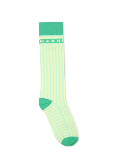 Marni Kids' Green Socks For Girl With Logo
