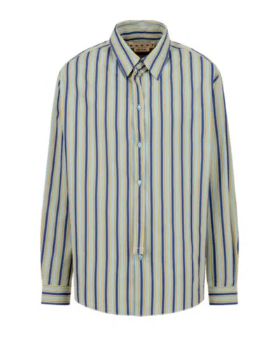 Marni Green Striped Poplin Shirt With Neck Strap