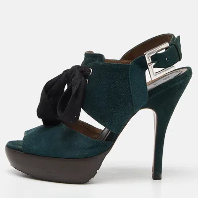 Marni Green Suede Peep Toe Slingback Sandals