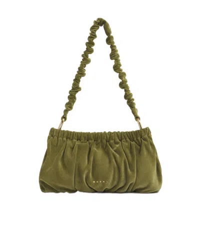 Marni Green Suede Ruffles Clutch Bag