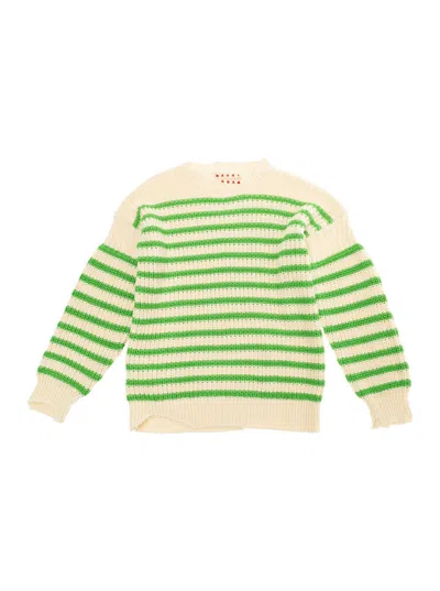 Marni Kids' Green Sweater With Stripes And Distressed Effect In Cotton Girls