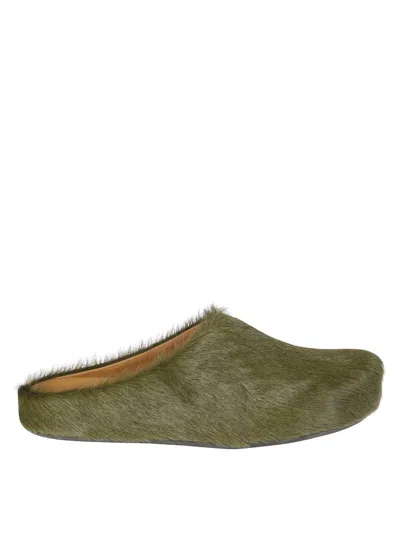 Marni Green Long-haired Calfskin Footbed Sabot