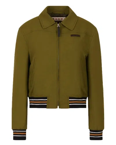 Marni Green Topical Wool Bomber Jacket In Brown