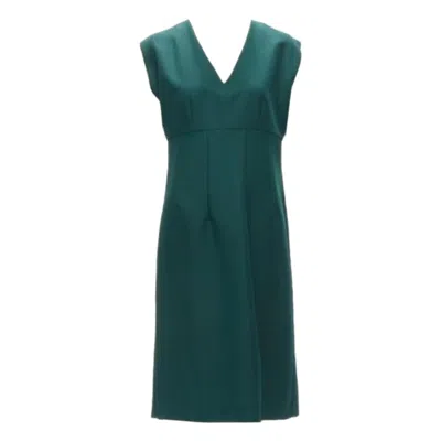 Pre-owned Marni Green Twill V Neck Dart Pleat Waist Sleeveless Boxy Dress It40 S