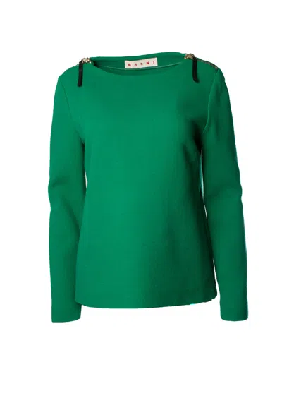 Marni , Green Wool Top With Zippers