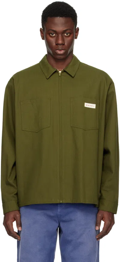 Marni Green Zip-up Long Sleeve Shirt In 00v67 Leav Green