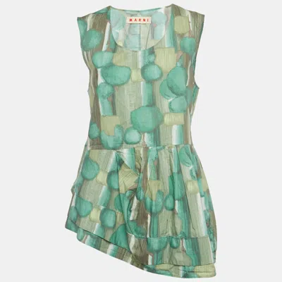 Pre-owned Marni Green/multicolor Abstract Print Cotton Sleeveless Pleated Mini Dress M