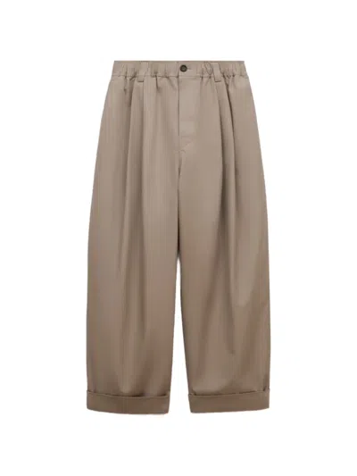Marni Beige Double Pleat Cotton Canvas Trousers In Multi