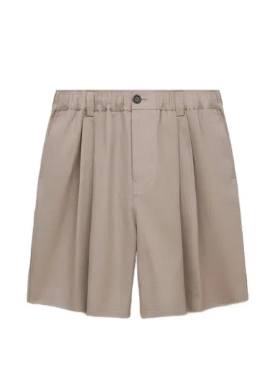 Marni Grey Canvas Shorts With Pleats In Multi