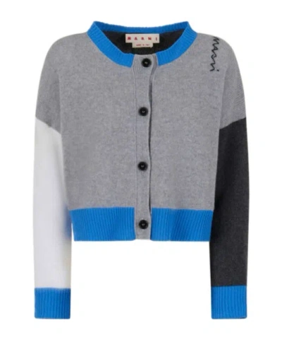 MARNI MARNI LOGO EMBROIDERED COLOR BLOCKED CARDIGAN