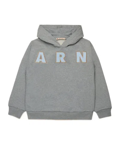 MARNI GREY COTTON HOODIE WITH MARNI PATCHES