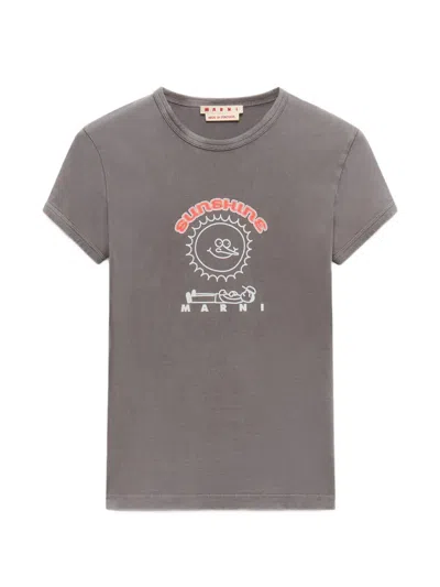 Marni Grey Cotton T-shirt With Sunshine Print In Gray